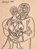Untitled by F. N. Souza, 1975, Marker on paper, sold Dec 2023