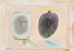 Untitled by Prabhakar Barwe, Colour pencil and pen on paper pasted on mount board, sold Dec 2023