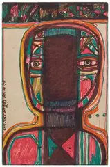 Black Head by Jogen Chowdhury, Felt tip pen on paper pasted on mount board, sold Dec 2023