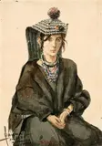 Portrait of a Ladakhi Woman by Krishna Kanwal, Watercolour on paper, sold Dec 2023