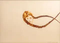 Rituale - Fliegende Zöpfe by Cornelia Schleime, 1996, Tusche, sold May 2025