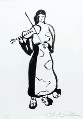 Geigerin by Cornelia Schleime, 2008, Siebdruck, sold May 2025