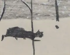 Katze im Schnee by Horst Janssen, Kohlezeichnung und Gouache, sold May 2025