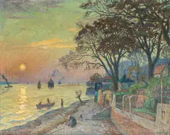 Abend an der Elbe - Strand in Övelgönne by Ernst Wilhelm Eitner, Öl/Lw, sold May 2025