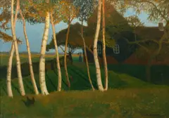 Haus unter Birken by Otto Modersohn, Öl/Lw, sold May 2025
