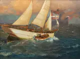 Lotsenschoner Elbe by Uwe Lütgen, 2010, Öl/Lw, sold May 2025