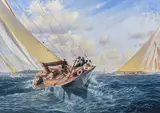 Die Enterprise aus New York in einer Regatta by Uwe Lütgen, 2005, Öl/Lw, sold May 2025