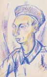Profil mit Hut by Dorothea Maetzel-Johannsen, Buntstiftzeichnung, sold Mar 2025