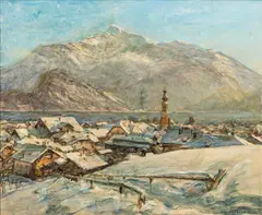 St. Gilgen im Schnee by Adolf Helmberger, 1955, Öl/Lw, sold Mar 2025