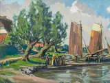 Fischerdorf by Tom Beyer, Öl/Karton, sold Mar 2025