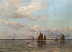 Boote auf der Elbe by Friedrich Kallmorgen, 1907, Öl/Lw, sold Mar 2025