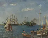 Hafenausfahrt by Ulrich Hübner, Öl/Karton, sold Mar 2025