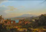 Das Theater von Taormina mit dem Ätna by Johann Theodor Goldstein, Öl/Lw, sold Nov 2024