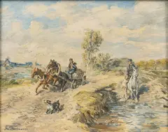 Auf der Brücke by Gregor von Bochmann, Öl/Holz, sold Nov 2024
