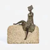 Mädchen über die Mauer steigend by Clemens Pasch, 1976, Bronze, braun patiniert, sold Nov 2024