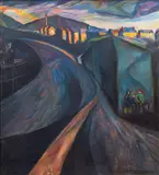 Stadt im Abendlicht by Armand Schönberger, 1922, Öl/Lw, sold Sep 2024