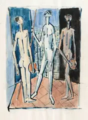 Jungen mit Diskusscheiben und Speer by Emil Maetzel, 1957, Aquarell, sold Sep 2024