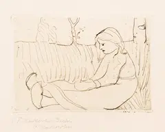 Sitzendes Kind by Paula Modersohn-Becker, Kaltnadel, sold Sep 2024