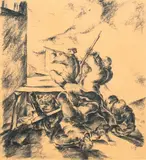 Straßenkampfszene by Wilhelm Kohlhoff, 1915, Kohlezeichnung, sold Sep 2024