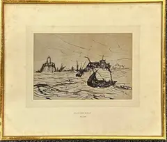 Untitled by William Roxby Beverley, ink sketch seascape, sold Jan 2023