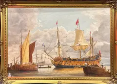 Untitled by John Cotgrove, oil on board of historic ships, sold Jan 2023