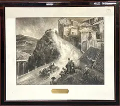 Untitled by Peter Helck, ink sketch of early motor racing on a mountain road, sold Jan 2023
