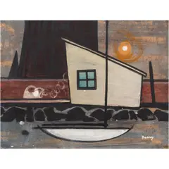 Untitled (Boat and Shack) by Michael Frary, gouache on board, sold Jan 2026