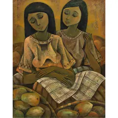 Untitled (Mango Vendors) by Roger San Miguel, oil on canvas, sold Jan 2026