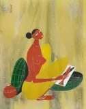 Fisherwoman by Rasik Raval, Mixed media on paper, sold Mar 2025