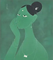 Lady by Rasik Raval, Gouache on paper, sold Mar 2025