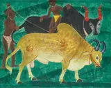Bulls by A. A. Raiba, Gouache on card, sold Mar 2025