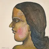 Head of a Girl by Jogen Chowdhury, Pencil, ink and pastel on paper, sold Mar 2025