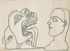 Man and Monster by Jogen Chowdhury, Pastel on paper, sold Mar 2025