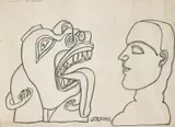 Man and Monster by Jogen Chowdhury, Pastel on paper, sold Mar 2025