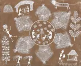 Untitled by Jivya Soma Mashe, Gouache and cow dung on cloth, sold Mar 2025