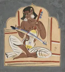 Esraj Player by Nandalal Bose, Tempera on paper, sold Mar 2025