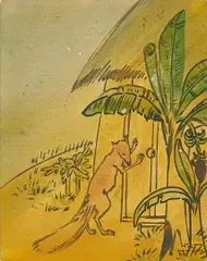 An Illustration from the Tak Duma Dum Series (Jackal and Hut) by Nandalal Bose, Ink and watercolour on paper laid on card, sold Mar 2025