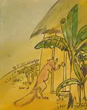 An Illustration from the Tak Duma Dum Series (Jackal and Hut) by Nandalal Bose, Ink and watercolour on paper laid on card, sold Mar 2025