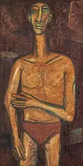 Male Nude by F. N. Souza, Oil on board, sold Mar 2025