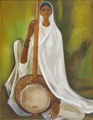 Musician by B. Prabha, Oil on canvas, sold Mar 2025