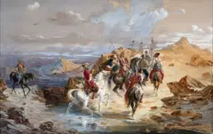 Cavaliers ottomans passant un gué by Eugène Flandin, Gouache et aquarelle sur traits de crayon, sold Sep 2026
