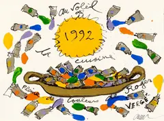 Sans titre (Roger Vergé 1992 Projet de carte de voeux) by Arman, 1991, Encre de Chine et gouache sur papier, sold Apr 2026