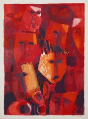 Visages by Roger Mühl, Estampe numérotée 90/130 en bas à gauche et signée en bas à droite, au crayon, sold Jan 2025