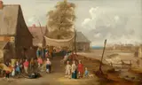 Scène de noces villageoises by Abraham Teniers, Huile sur panneau de chêne, sold Apr 2025
