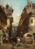 Rue animée en Bretagne by Jules Achille Noël, Huile sur toile, sold Apr 2025