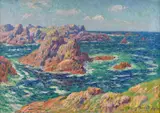 Rochers de Pern, Ouessant by Henry Moret, 1903, Huile sur toile (Toile d'origine), sold Apr 2025