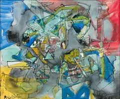 Composition by Alexandre Istrati, 1976, Huile sur toile, sold Apr 2025