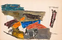 Untitled by Ram Kumar, 1970, Acrylic on paper pasted on mount board, sold Dec 2023