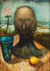 Still Life with a Head by Anjolie Ela Menon, Oil on Masonite, sold Dec 2023
