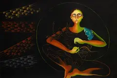 Green Circle by Arpana Caur, 2012, Oil on canvas, sold Dec 2023